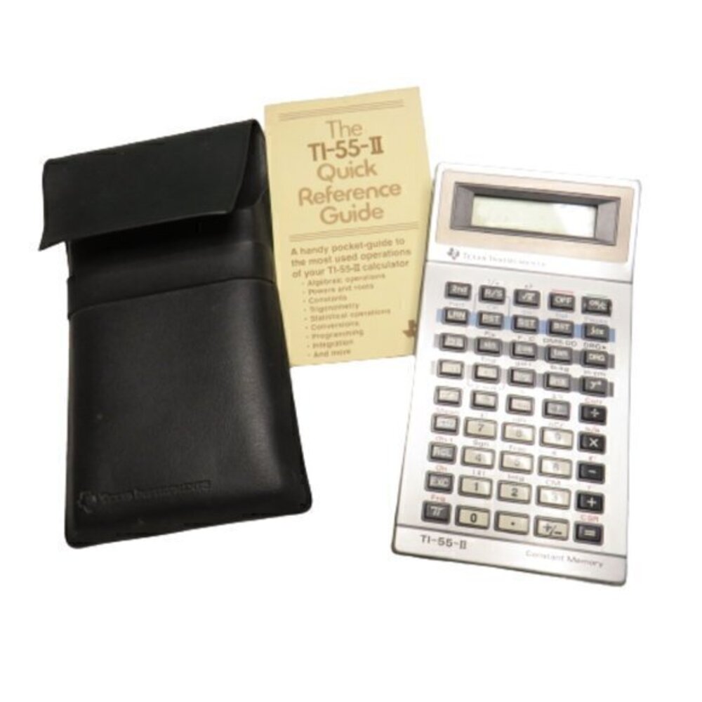 Vintage 1981 Texas Instruments Calculator with Case and Booklet TI-55-ii